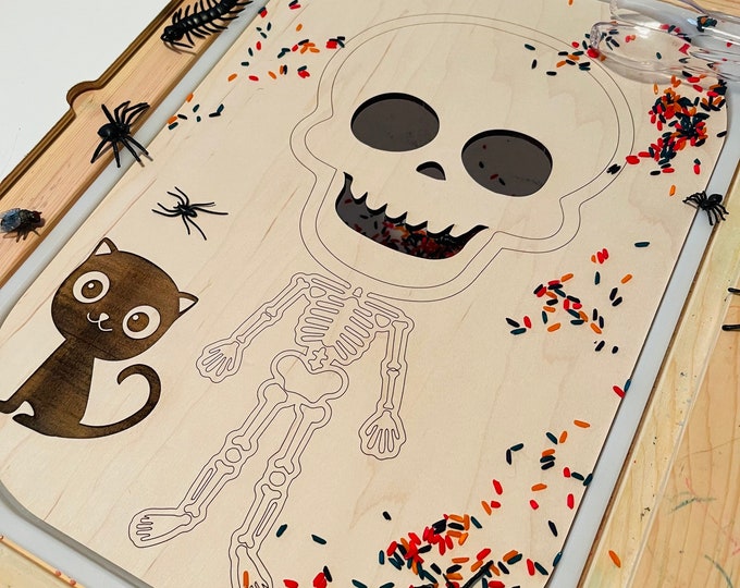 FLISAT Table Halloween Skeleton Bin Inserts - Insert  - Wooden Insert - IKEA - Sensory Bin Insert - Large Insert for kids