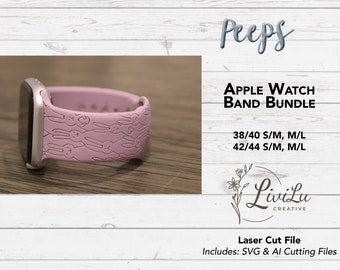 Peeps Watch Band Design SVG & AI Bundle, banda de silicona, grabado láser, banda de reloj de conejito de Pascua para Glowforge