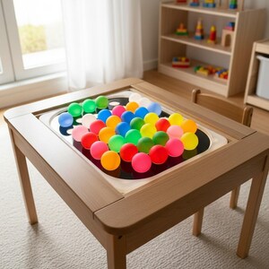 Sensory Insert for FLISAT Table, Acrylic Ping Pong Bin Compatible shown in a professional product listing photo