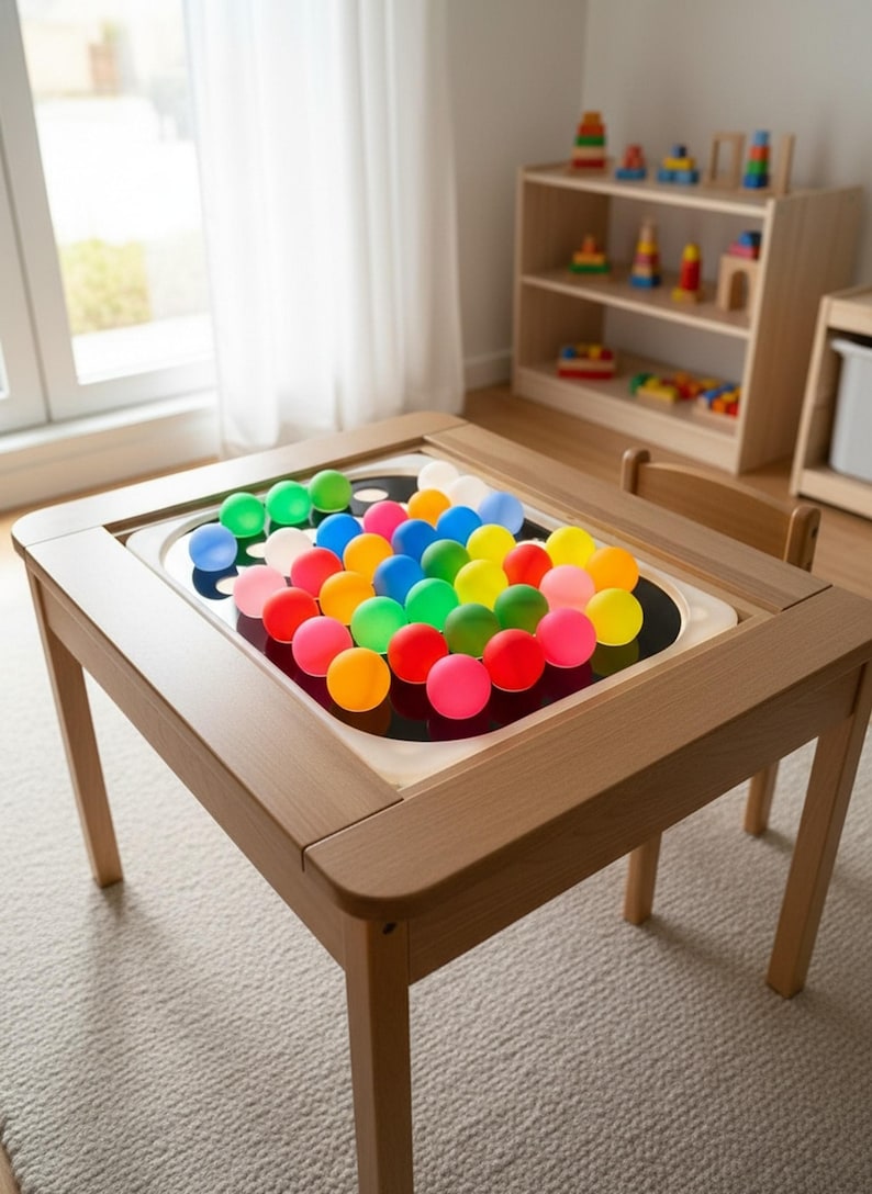 Sensory Insert for FLISAT Table, Acrylic Ping Pong Bin Compatible shown in a professional product listing photo