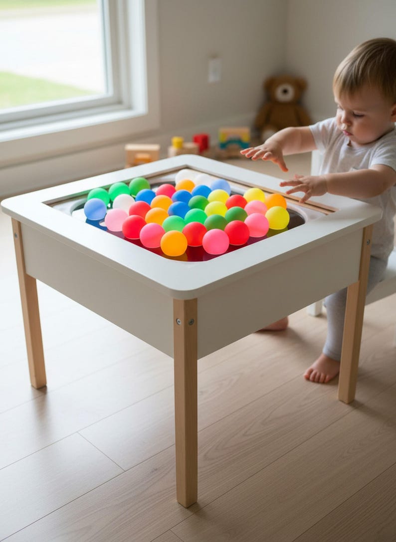 Sensory Insert for FLISAT Table, Acrylic Ping Pong Bin Compatible shown in a professional product listing photo