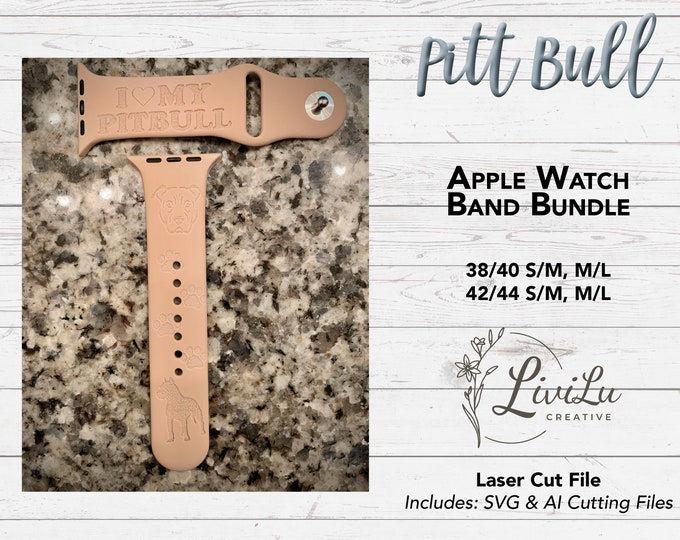 Pitt Bull Dog Watch Band Design SVG & AI Bundle, Silicone Band, Laser Engrave, Animal Watch Band for Glowforge