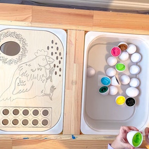 FLISAT Table Chicken & Egg Bin Inserts - Insert Only - Wooden Insert - IKEA - Sensory Bin Insert - Farm, Agricultural