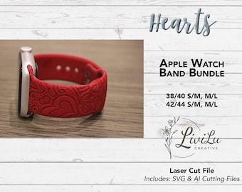 Hearts Watch Band Design SVG & AI Bundle, Silicone Band, Laser Engrave, Valentine's Day Love Watch Band for Glowforge