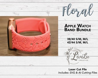 Flower Watch Band Design SVG & AI Bundle, Silicone Band, Laser Engrave, Floral Watch Band for Glowforge