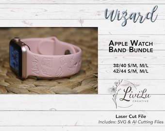 Wizard Watch Band Design SVG & AI Bundle, Silicone Band, Laser Engrave, Always Watch Band for Glowforge