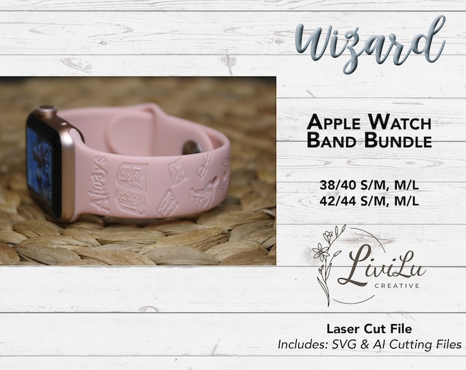 Wizard Watch Band Design SVG & AI Bundle, Silicone Band, Laser Engrave, Always Watch Band for Glowforge