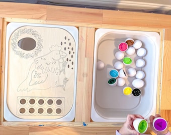 Chicken and Egg Sorting Insert for FLISAT Table - Wooden Sensory Bin Accessory