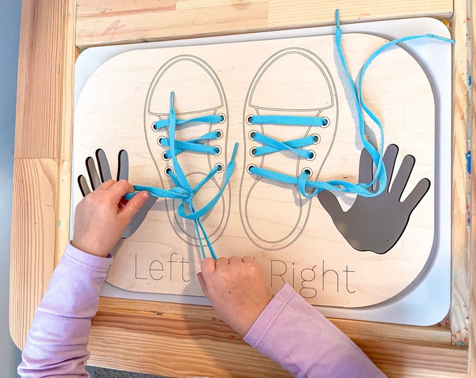 FLISAT Left Right Tie a Shoe Inserts - Insert Only - Wooden Insert - IKEA - Sensory Bin Insert - Large Insert for kids - Trofast