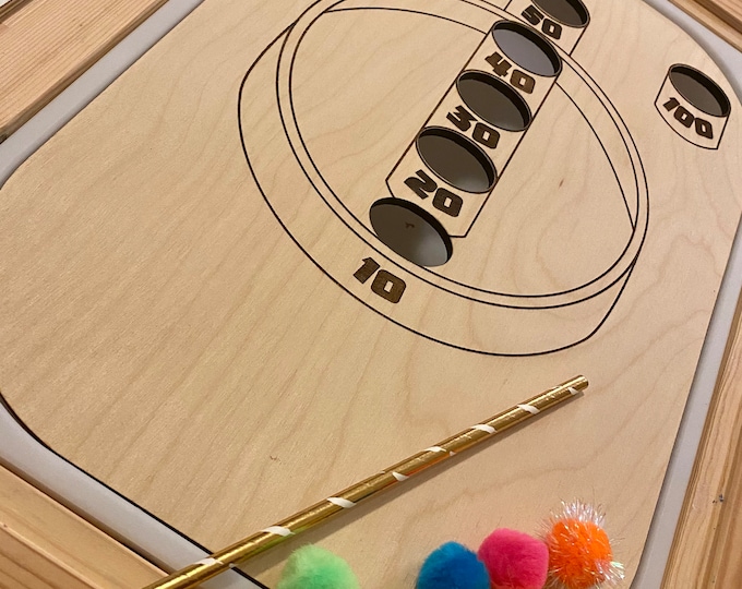 FLISAT Table Skee Ball Game Bin Inserts - Insert Only - Wooden Insert - IKEA - Sensory Bin Insert - Fun filled game and activity for kids