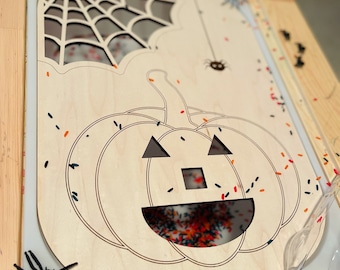 FLISAT Table Halloween Pumpkin and Spider Web Bin Inserts - Insert  - Wooden Insert - IKEA - Sensory Bin Insert - Large Insert for kids