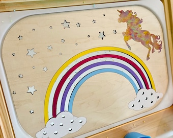 FLISAT Unicorn Sifter Inserts - Insert Only - Wooden Insert - IKEA - Sensory Bin Insert - Large Insert for kids