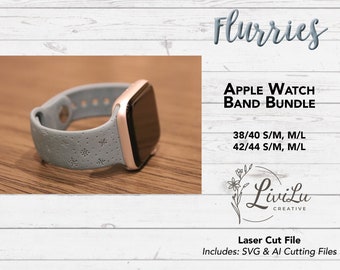 Snow flurry Watch Band Design SVG & AI Bundle, Silicone Band, Laser Engrave, Snowflakes Watch Band for Glowforge