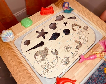 FLISAT Under the Sea Mermaid Pour Bin Inserts - Insert Only - Wooden Insert - IKEA - Sensory Bin Insert - Large Insert for kids