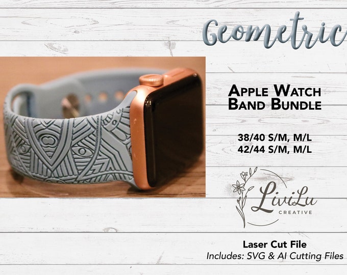 Geometric Watch Band Design SVG & AI Bundle, Silicone Band, Laser Engrave, Pattern Watch Band for Glowforge
