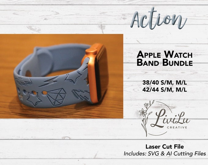 Action Watch Band Design SVG & AI Bundle, Silicone Band, Laser Engrave, Mens Watch Band for Glowforge