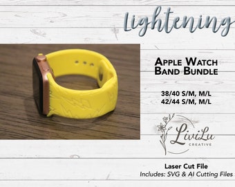 Lightening Watch Band Design SVG & AI Bundle, Silicone Band, Laser Engrave, Nature Watch Band for Glowforge