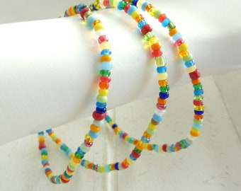 Bracelets glass beads - set of 3 - colorful - rocailles seed beads - elastic