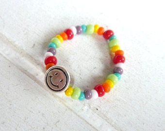 Ring Smiley Rocailles color to choose glass beads Elastic