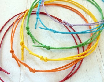 Anklet rainbow - set of 6 - cotton cord adjustable - card to choose from