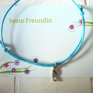 Bracciale cavalluccio marino - cordoncino di cotone - colore del nastro e cartoncino tra cui scegliere