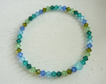 Bracelet Glass Beads Crystal Blue Green