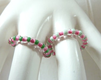 Ring Rocailles Pink Green Color to choose From Glass Beads Elastic