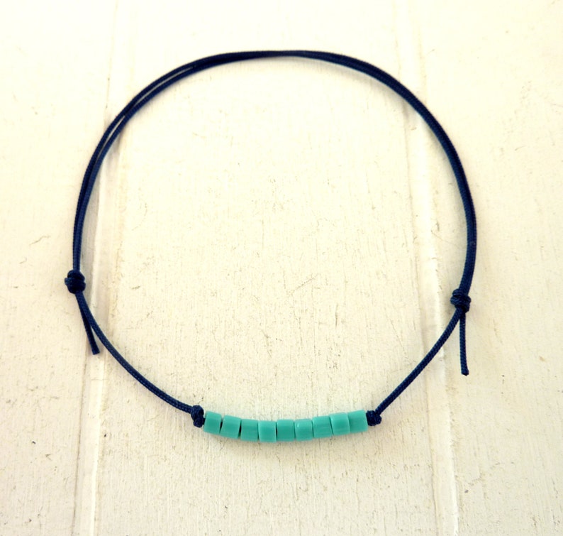 Anklet Turquoise Nylon Cord Dark Blue Adjustable Ribbon color and card to choose from image 1