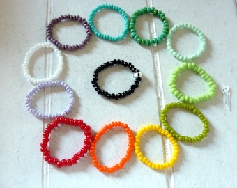 Ring rocailles color to choose glass beads elastic single set of 2