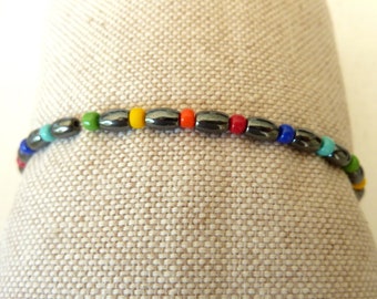 Bracelet hematite and glass beads rocailles colorful