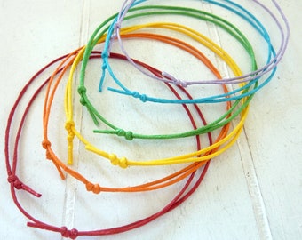 Bracelets - set of 6 - rainbow - cotton cord adjustable - card to choose from