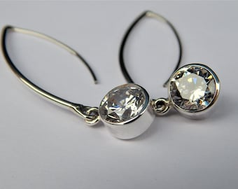 Cubic zirconia silver earrings, dangle earrings, cubic zirconia stone