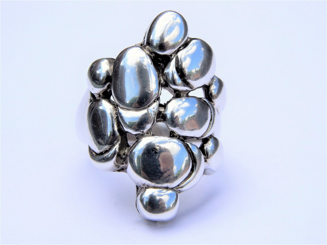 Large 925 Sterling Silver Ring, Multi Pebble Ring, Silver Ring ...