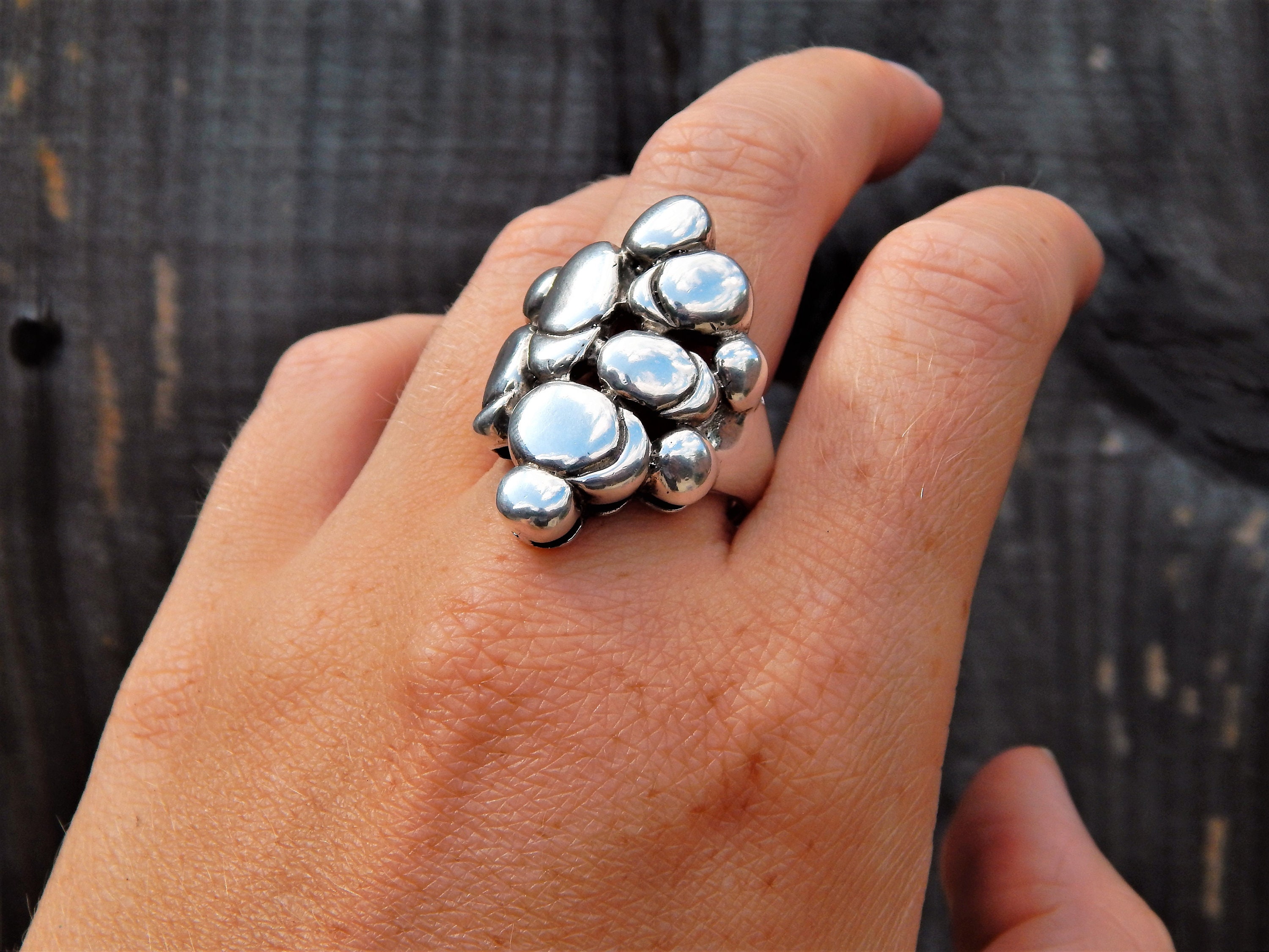 Large 925 Sterling Silver Ring, Multi Pebble Ring, Silver Ring ...
