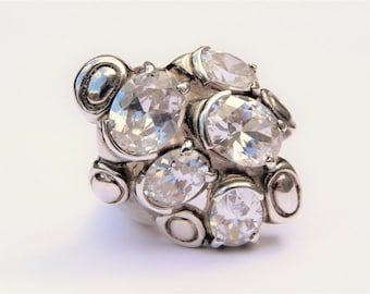 Anillo grande de plata esterlina 925, anillo de zirconia cúbica, anillo de racimo de gran plata esterlina, anillo de declaración de plata esterlina