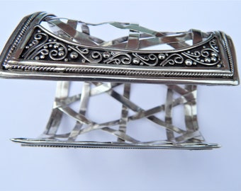 Large sterling silver cuff bracelet, 925 sterling silver, lattice cuff bracelet, silver bracelet, statement cuff