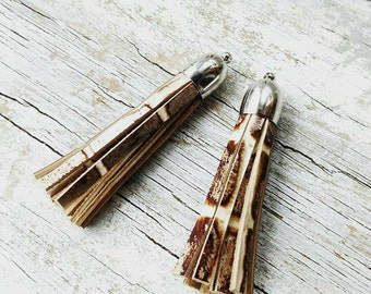 Embossed Metallic Leather Tassels, Animal Print, 2" (Set of 2)
