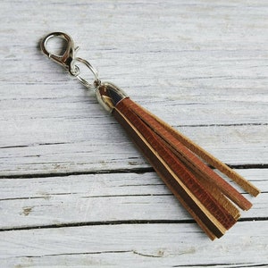 Brown Leather Tassel Purse Charm