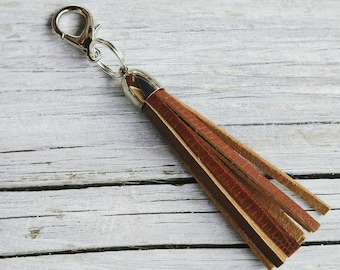 Brown Leather Tassel Purse Charm