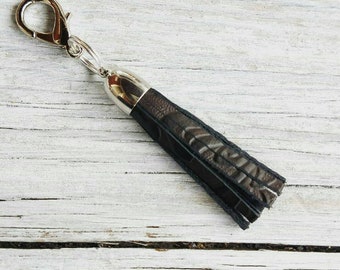 Black Leather Tassel Purse Charm