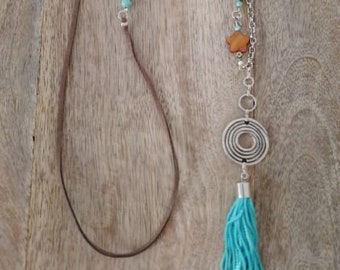 Turquoise Tassel Long Handmade Necklace. Long Necklace. Casual Necklace. Semi Precious Stone Necklace. Gemstones. Handmade Necklace