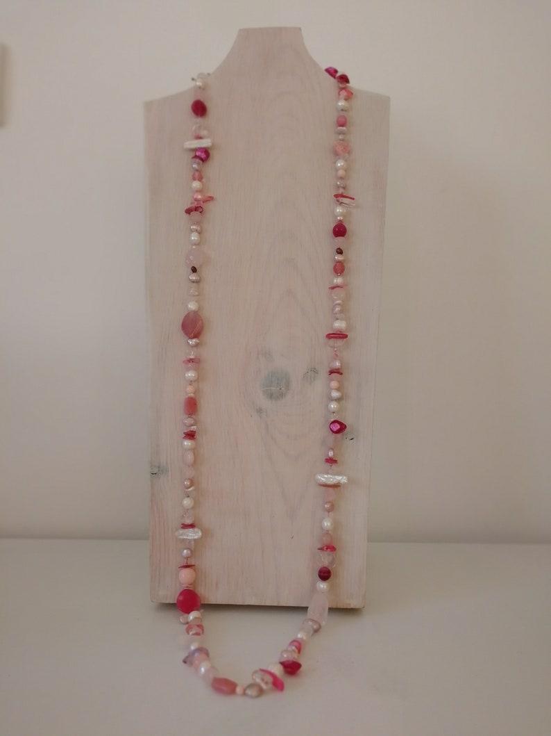 Pink Bridal Necklace Long Necklace Bridal Necklace Handmade Semi Precious Stones Necklace.Multi Semi Precious stones Necklace.Formal.