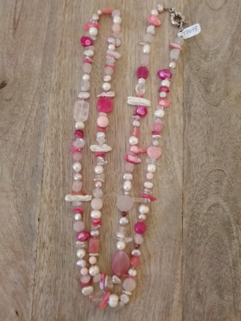 Pink Bridal Necklace Long Necklace Bridal Necklace Handmade Semi Precious Stones Necklace.Multi Semi Precious stones Necklace.Formal.