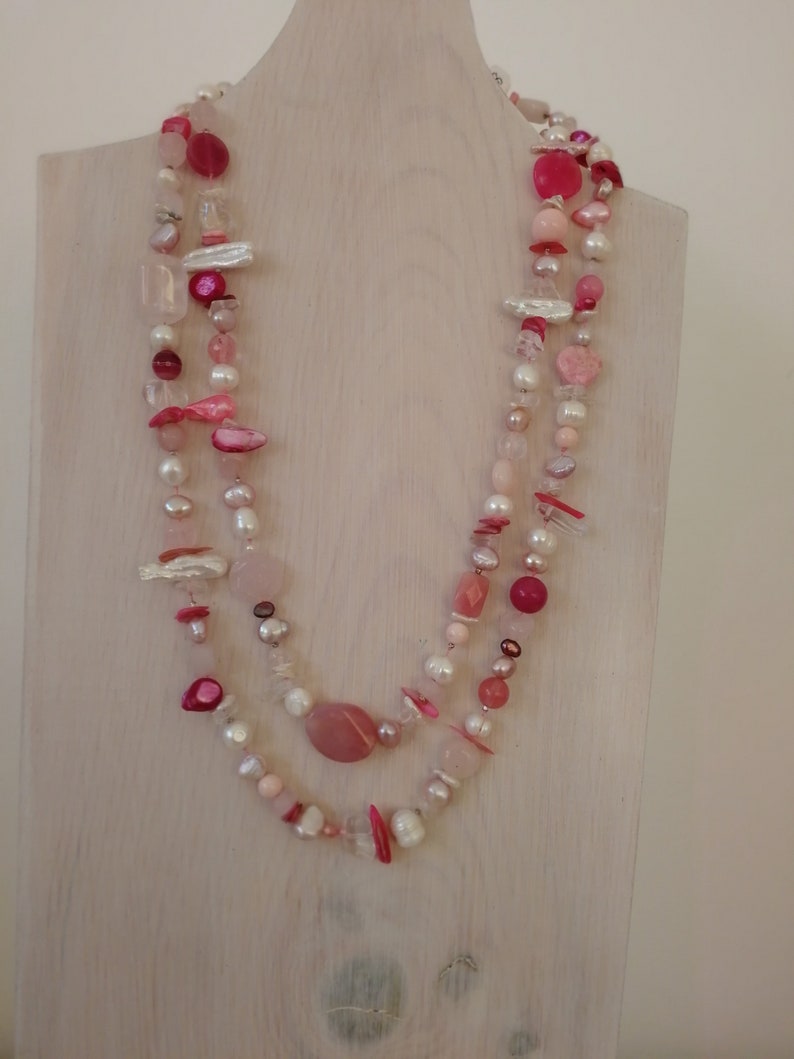 Pink Bridal Necklace Long Necklace Bridal Necklace Handmade Semi Precious Stones Necklace.Multi Semi Precious stones Necklace.Formal.