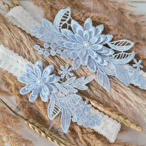 Bridal garter blue lace also with pearls, bridal jewelry, something blue