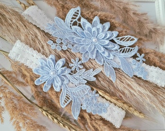 Bridal garter blue lace also with pearls, bridal jewelry, something blue