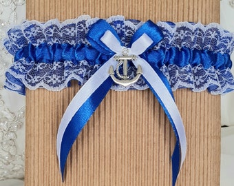 Garter anchor with lace royal blue