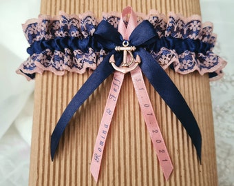 Garter with lace anchor dark blue rose