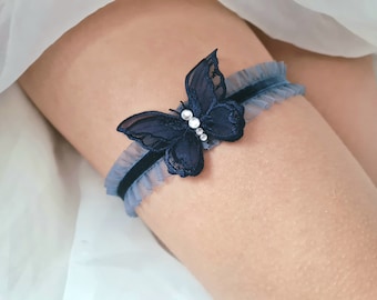 Jarretière papillon bleu