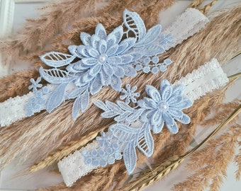 Blue lace garter also with pearls